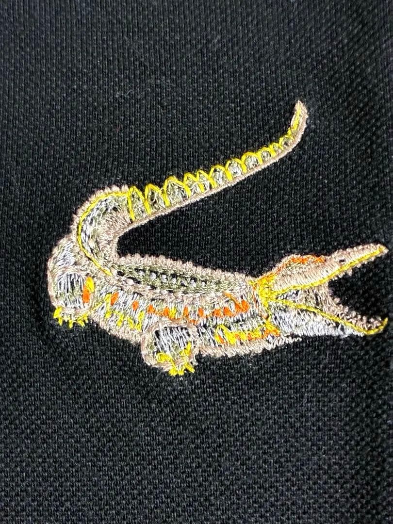 【良品】LACOSTE 日本製 ビッグワニ刺繍 ポロシャツ 黒 サイズ4 — image 5