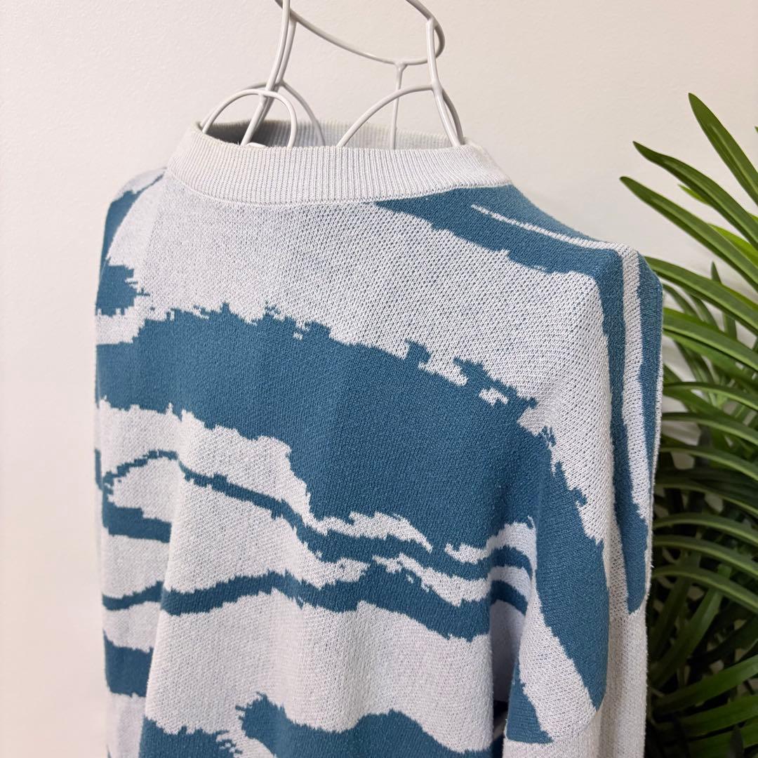 ZARA ザラ 総柄 ゼブラ柄 ニット セーター メンズ M ブルー ホワイト — image 2