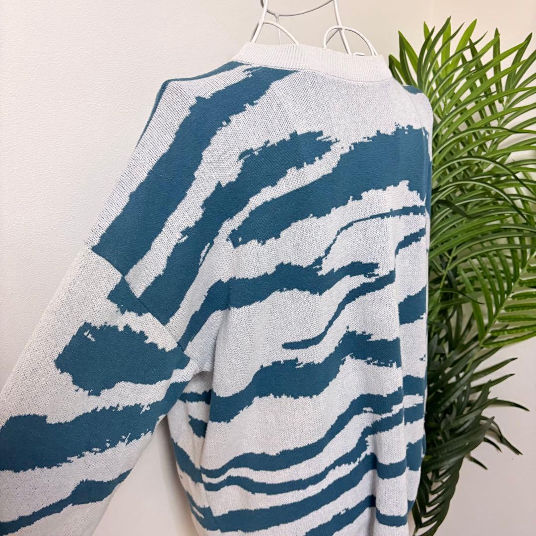 ZARA ザラ 総柄 ゼブラ柄 ニット セーター メンズ M ブルー ホワイト — image 3