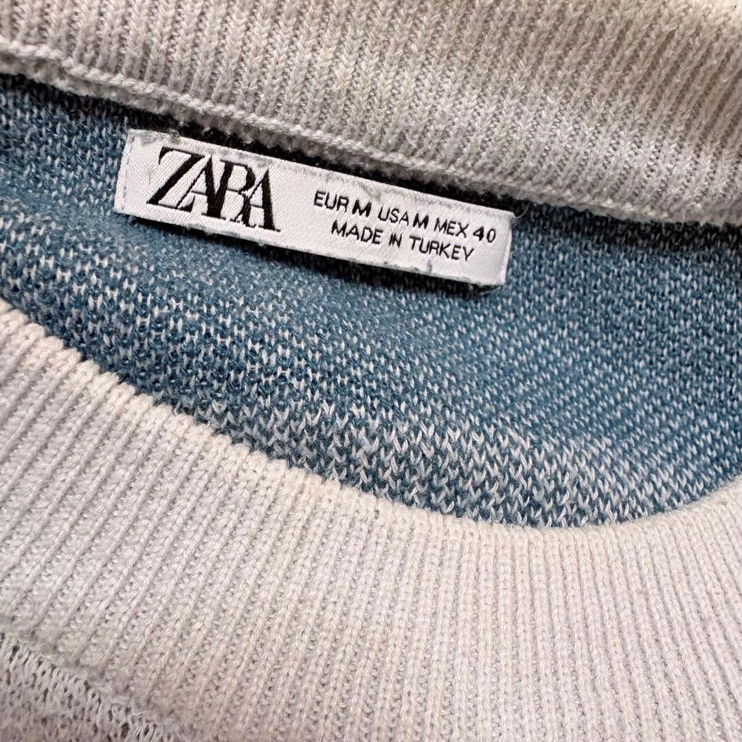 ZARA ザラ 総柄 ゼブラ柄 ニット セーター メンズ M ブルー ホワイト — image 4