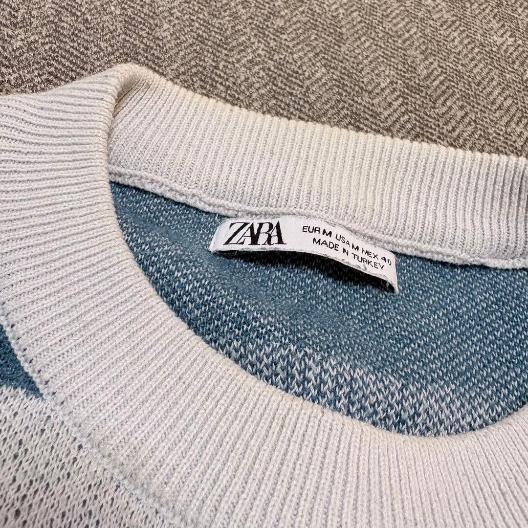 ZARA ザラ 総柄 ゼブラ柄 ニット セーター メンズ M ブルー ホワイト — image 5