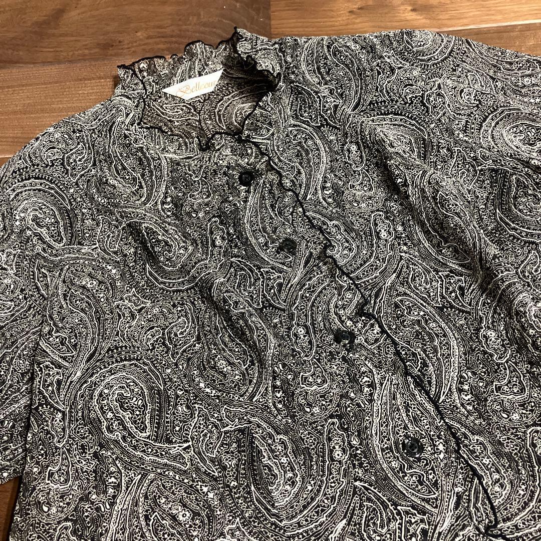 Bellcour 白黒 ペイズリー柄 長袖 ボタン シャツ 中古 L 春秋 — image 2
