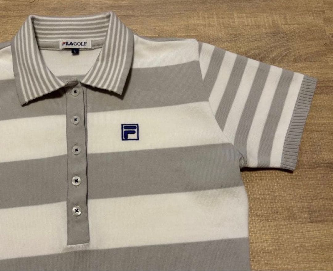 FILA GOLF ボーダー ポロシャツ 半袖 グレー ホワイト — image 4