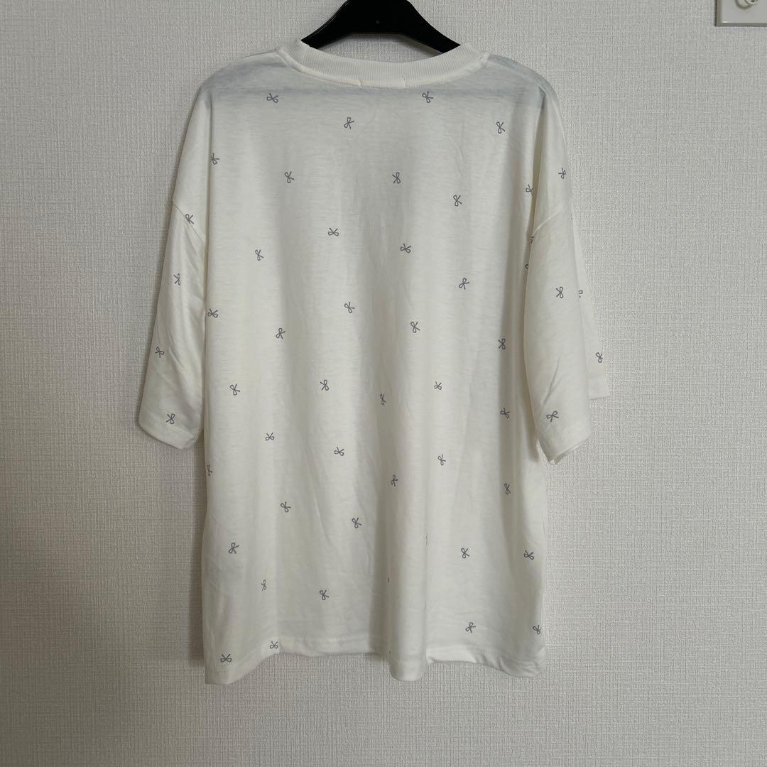 リボン柄 ホワイト Tシャツ Lサイズ — image 3