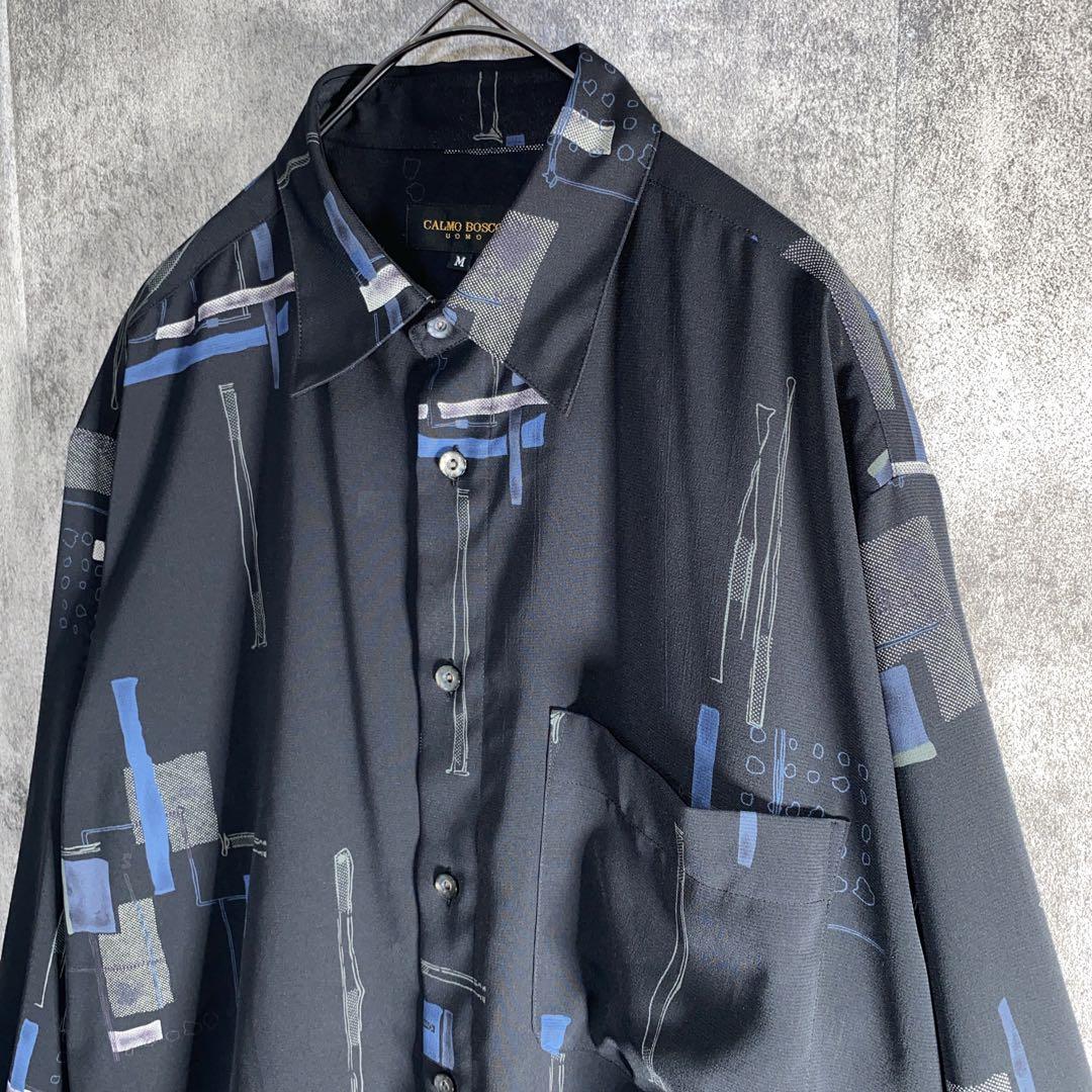 CALMO BOSCO L’UOMO 総柄 長袖 シャツ ブラック Mサイズ — image 2
