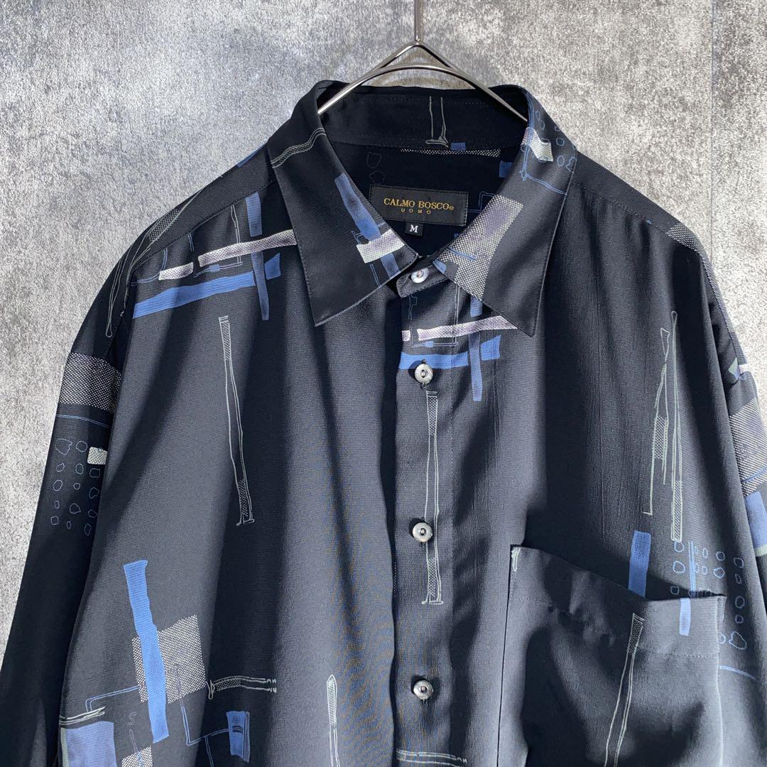 CALMO BOSCO L’UOMO 総柄 長袖 シャツ ブラック Mサイズ — image 3