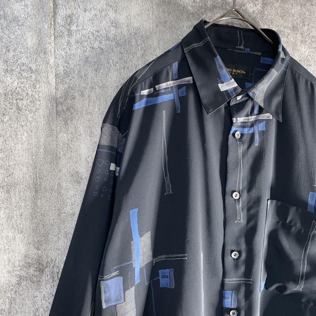 CALMO BOSCO L’UOMO 総柄 長袖 シャツ ブラック Mサイズ — image 5