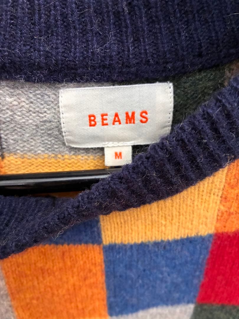 BEAMS マルチカラー チェックセーター M — image 3