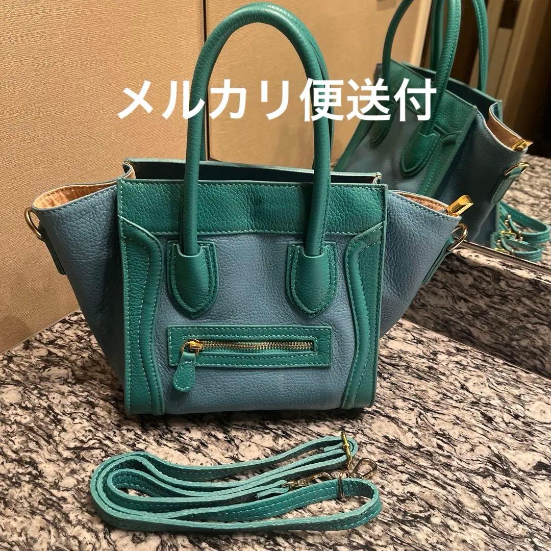 セリーヌラゲージバッグインスパイアデザインバッグストラップ付　ブルー&グリーン — image 2