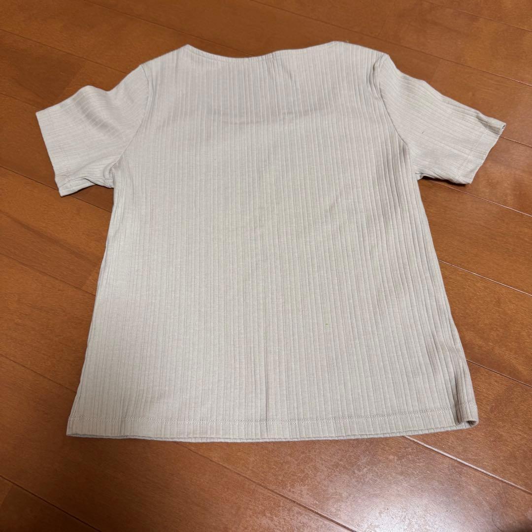 リブ素材 スクエアネック 半袖Tシャツ ベージュ Mサイズ — image 2