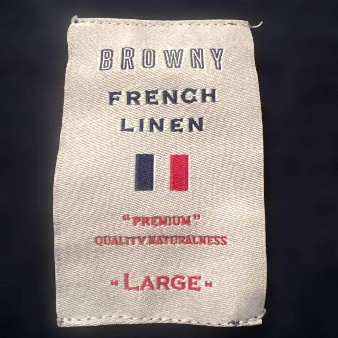 BROWNY FRENCH LINEN ボーダーニット Lサイズ 麻100% — image 5