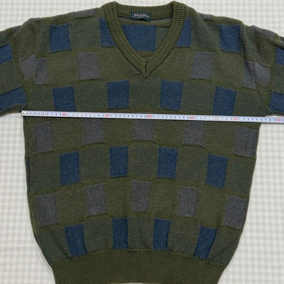 バルバリシ 日本製 ウール100% ブロックチェック Vネック ニット セーター — image 2