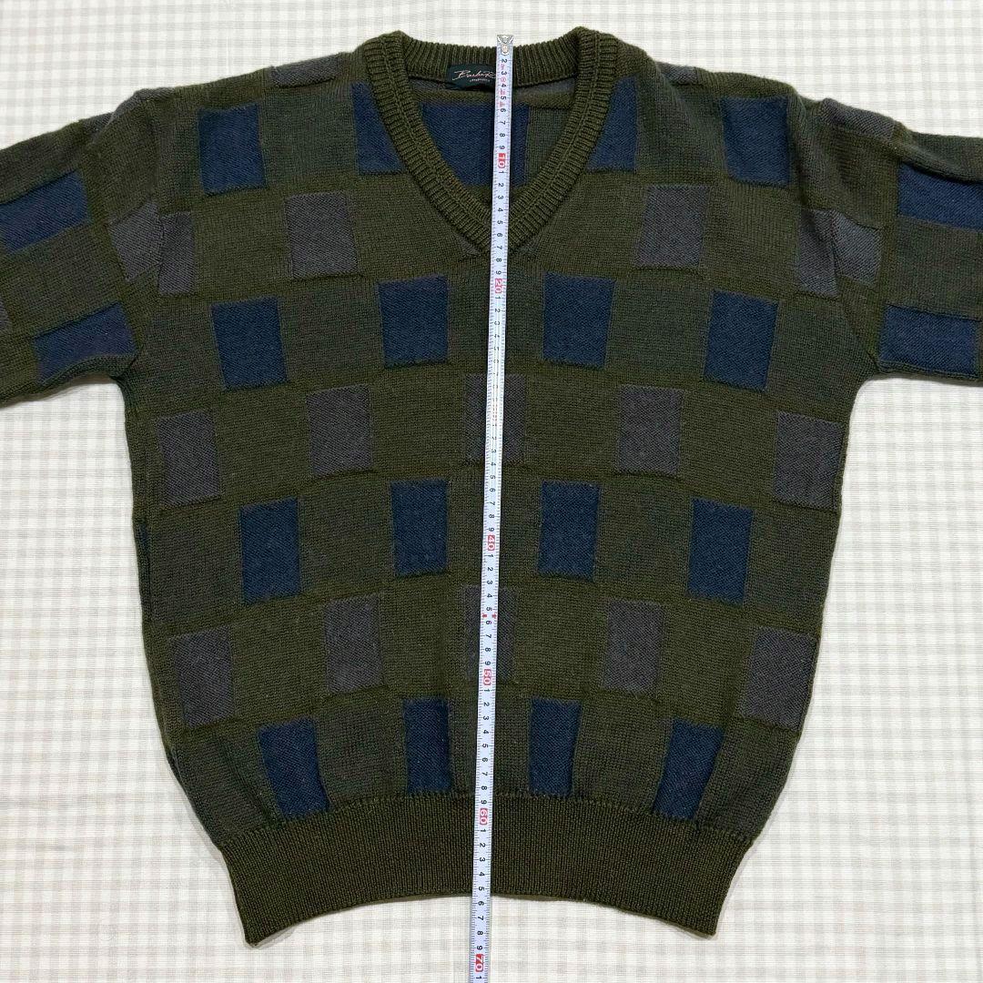 バルバリシ 日本製 ウール100% ブロックチェック Vネック ニット セーター — image 3