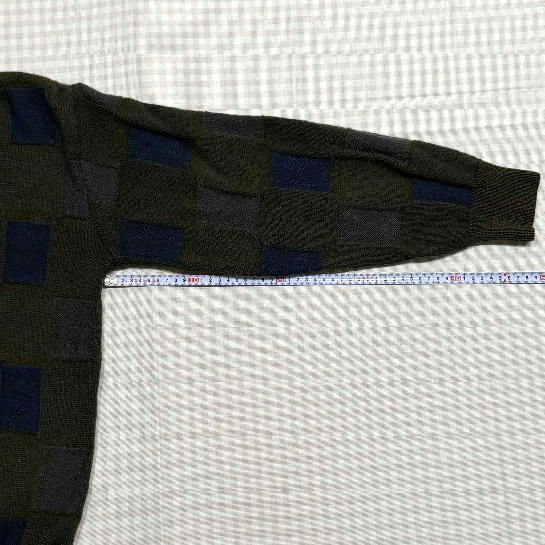 バルバリシ 日本製 ウール100% ブロックチェック Vネック ニット セーター — image 4