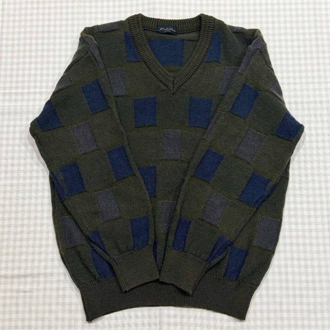 バルバリシ 日本製 ウール100% ブロックチェック Vネック ニット セーター — image 5