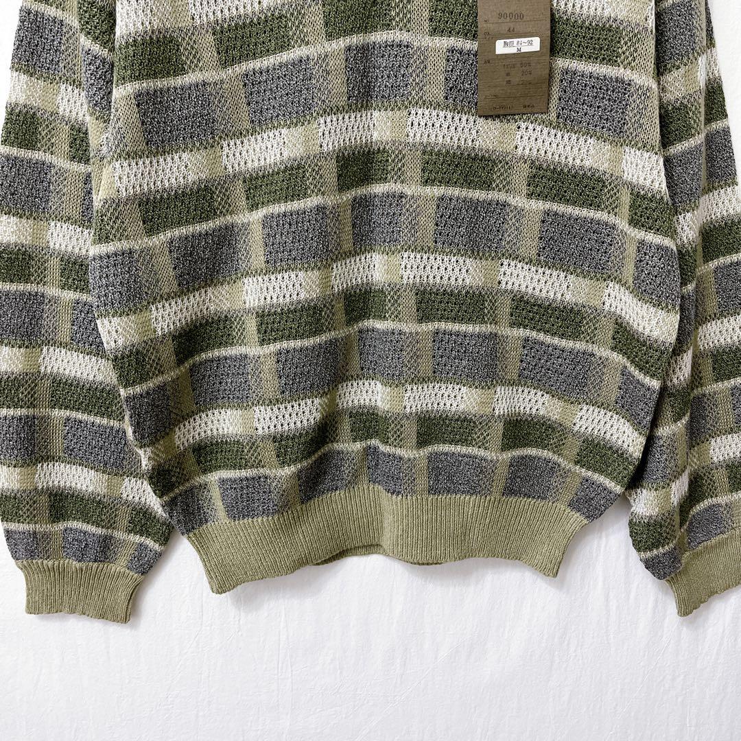 【パワーハウス】新品タグ付き Vネックニット Mサイズ グレー/オリーブ 綿麻 — image 5