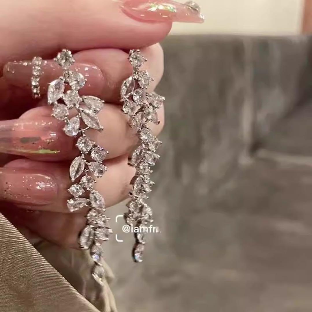 イヤリング リーフ ロング シルバー ビジュー 結婚式 二次会 パーティ 新品 — image 4