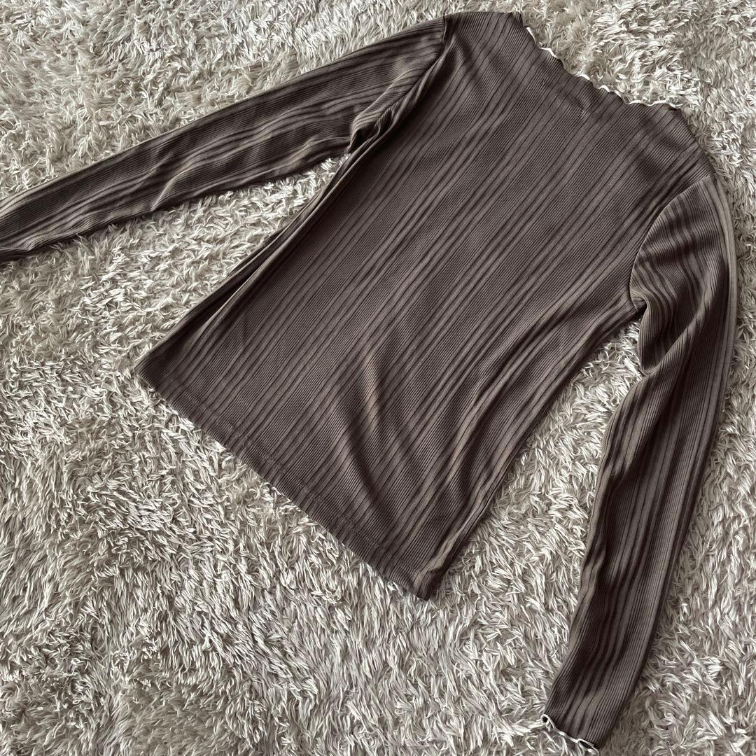 【美品】着痩せシルエット＊tm-party メロウ襟リブトップス 茶色 M — image 5