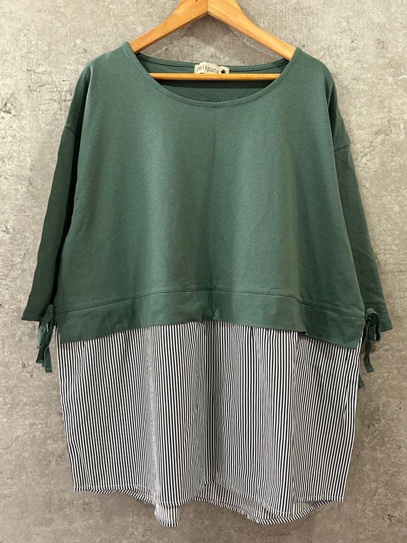 colopuca レイヤード風チュニック 3L 美品 ストライプ切替 ゆったり — image 2