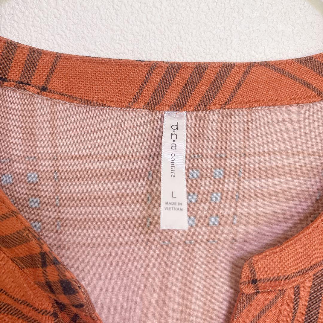 ★美品✨d.n.a couture【L】チェック柄チュニック オレンジ シャツ — image 2