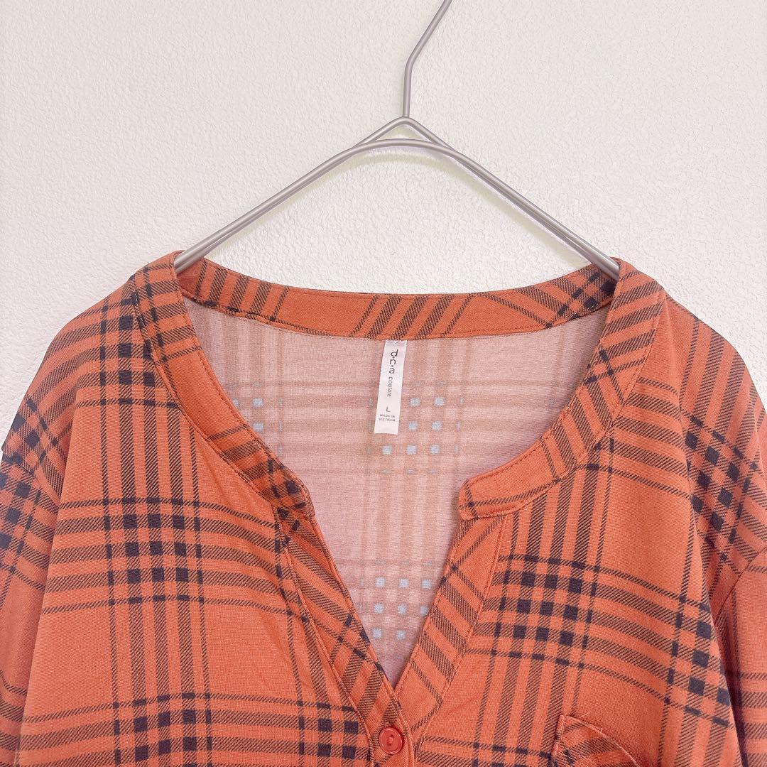 ★美品✨d.n.a couture【L】チェック柄チュニック オレンジ シャツ — image 4