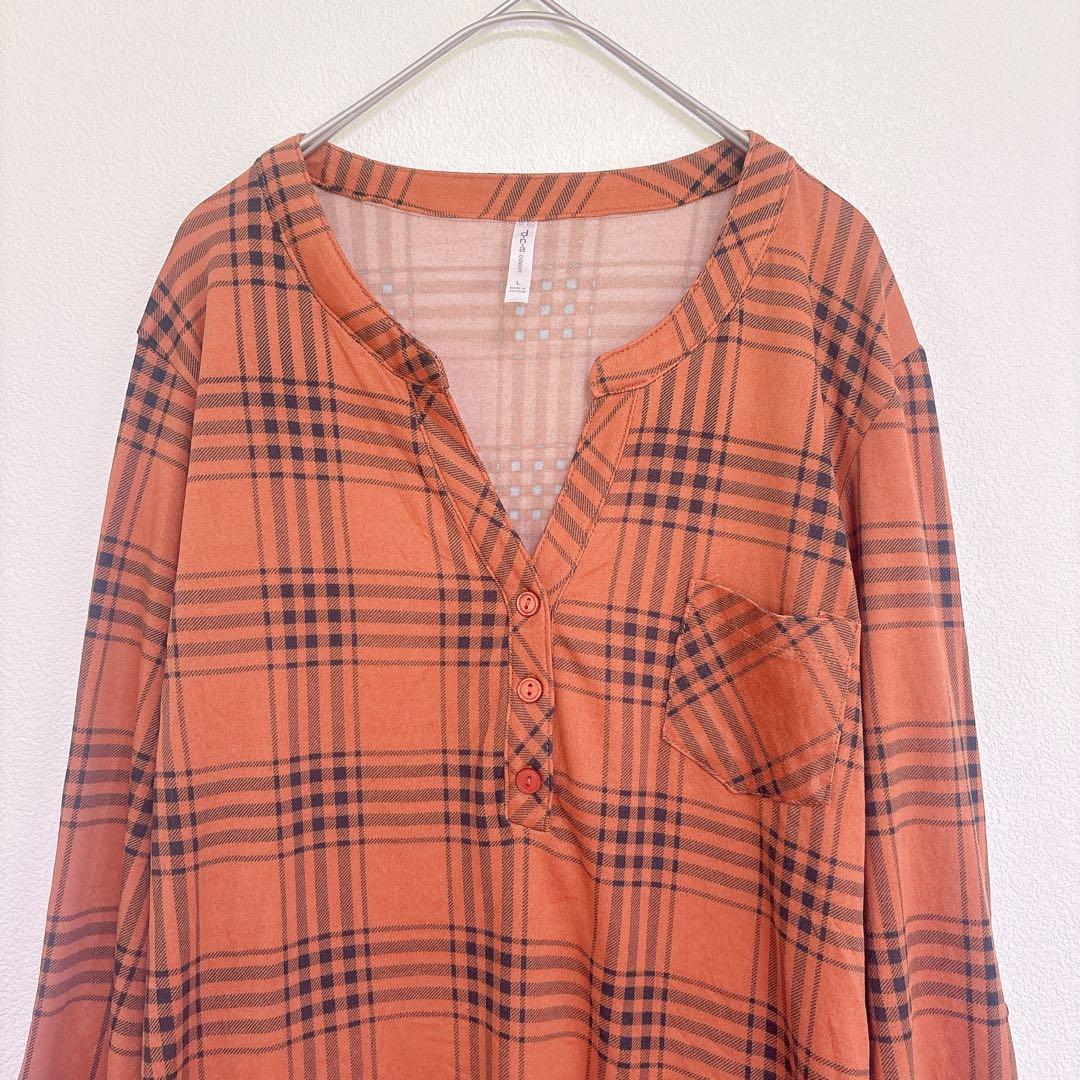 ★美品✨d.n.a couture【L】チェック柄チュニック オレンジ シャツ — image 5