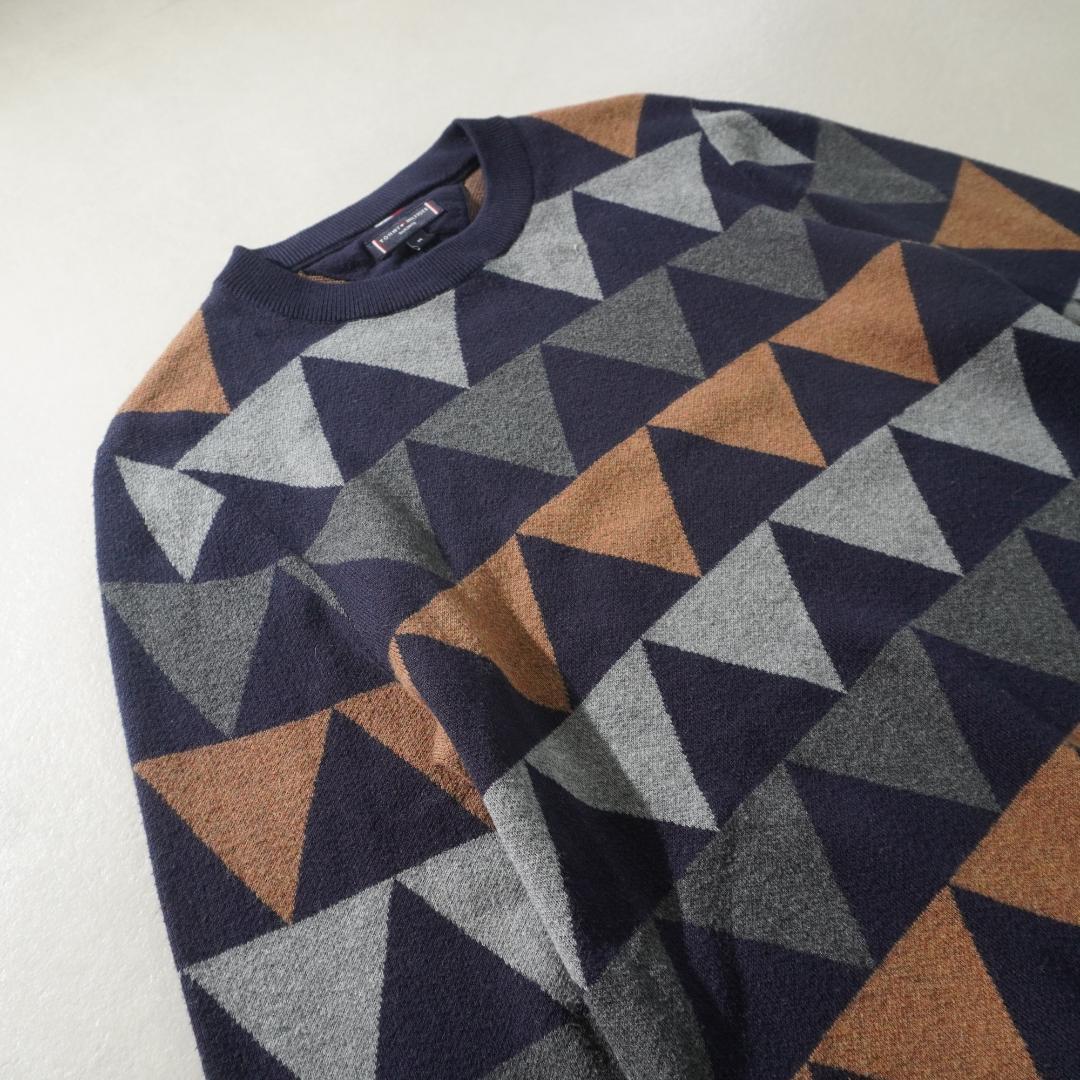 TOMMY HILFIGER トライアングル柄ニットトップス 紺/KW254 — image 5