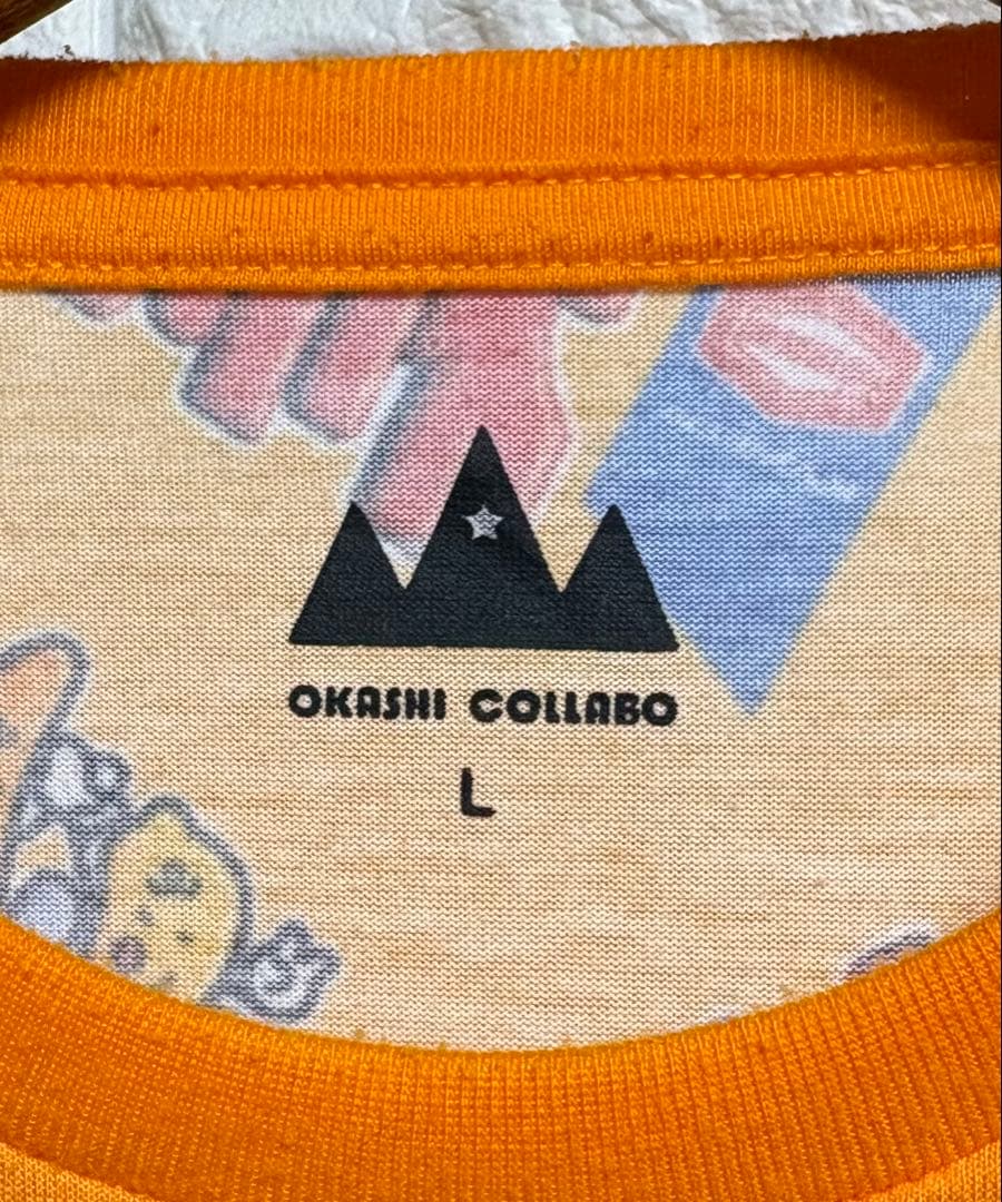 OKASHI COLLABO 柿の種 総柄 Tシャツ Lサイズ　ユーズド — image 3