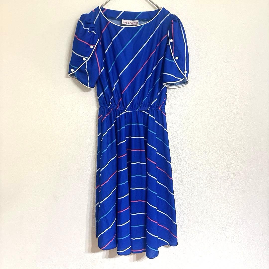 美品 j.b.Xpress 【M】 ストライプ ワンピース ブルー ウエストゴム — image 2