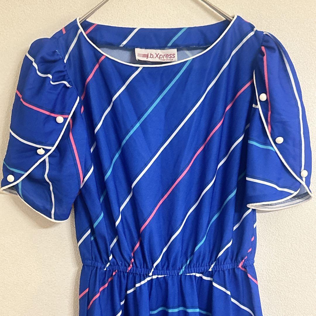 美品 j.b.Xpress 【M】 ストライプ ワンピース ブルー ウエストゴム — image 5