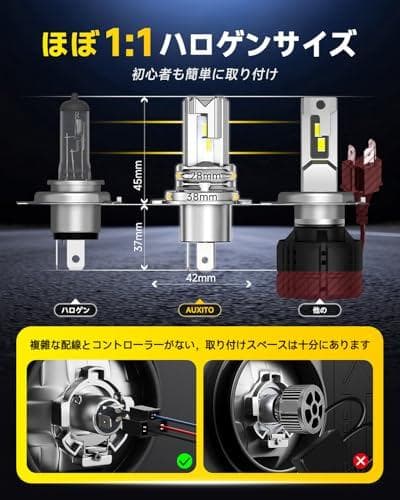 AUXITO H4 LED ヘッドライト車用 車検対応 3倍明るさアップ 高輝度 — image 3