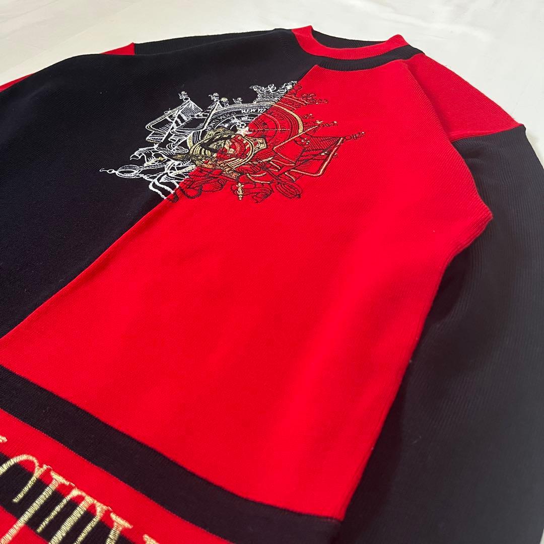 【ストリート系】韓国製 バイカラー ニット セーター 紋章 刺繍 古着 レトロ — image 2