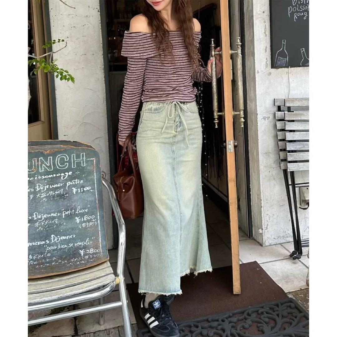 nugu uloi ボーダーオフショルダートップ — image 3