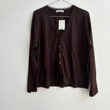 クランプリュス ウールニットカーディガン レース 大きいサイズ 15号 茶 新品 — image 2