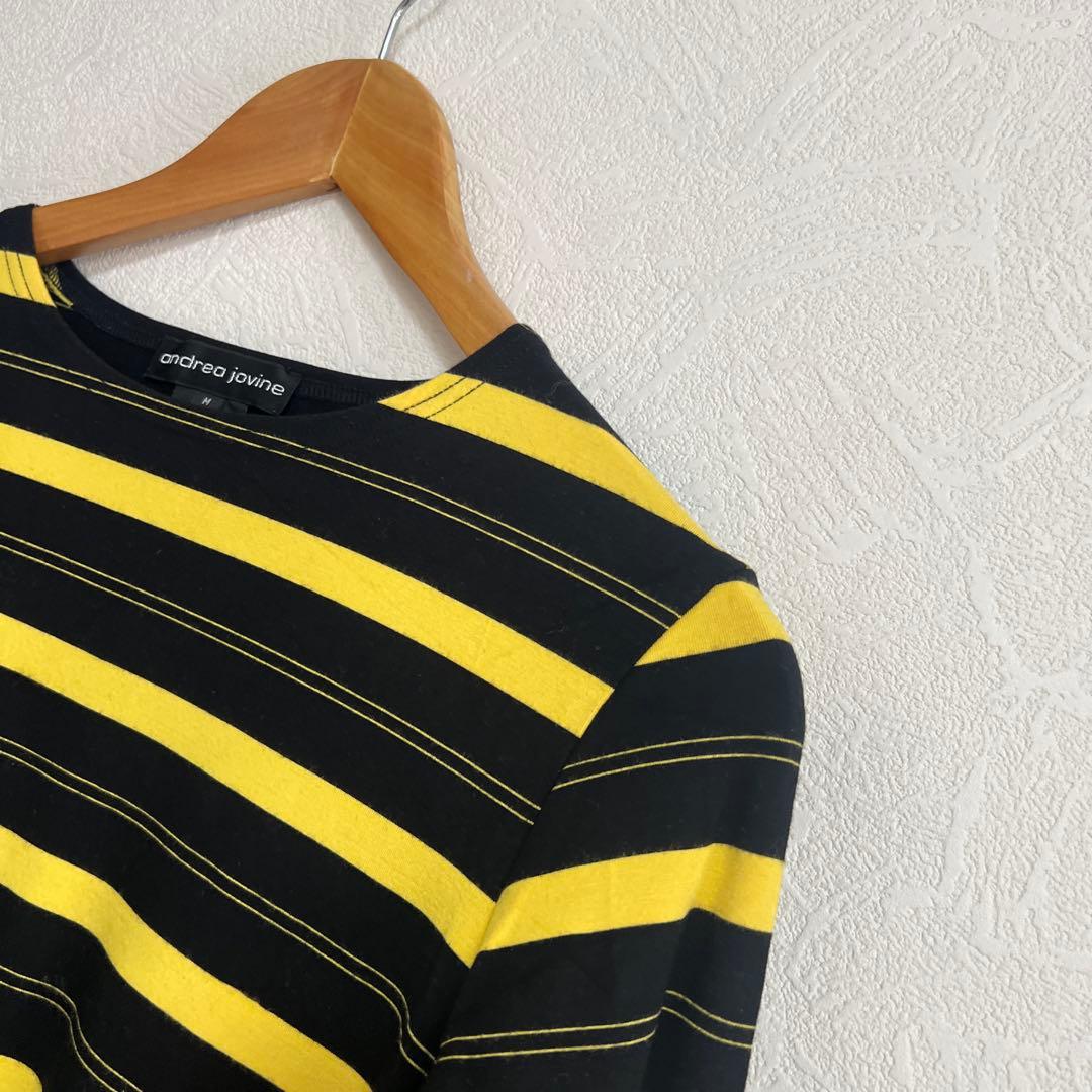 andrea jovine 長袖ボーダーロンT ブラック×イエロー　レディースM — image 2