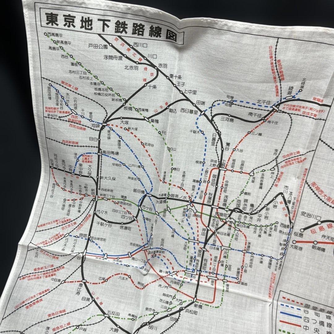 【未使用】地下鉄路線図ハンカチ 東京大阪神戸京都横浜札幌名古屋 昭和62頃 — image 2