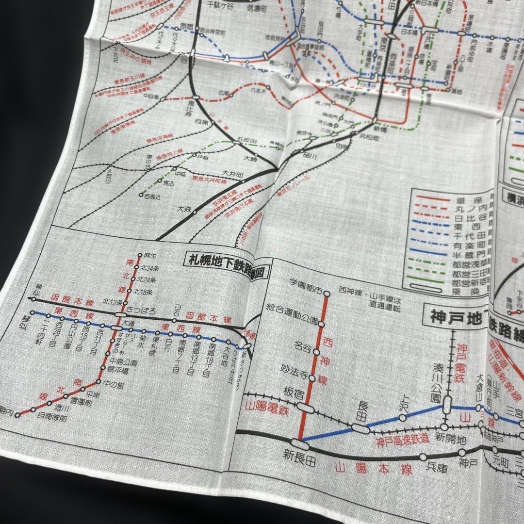 【未使用】地下鉄路線図ハンカチ 東京大阪神戸京都横浜札幌名古屋 昭和62頃 — image 5