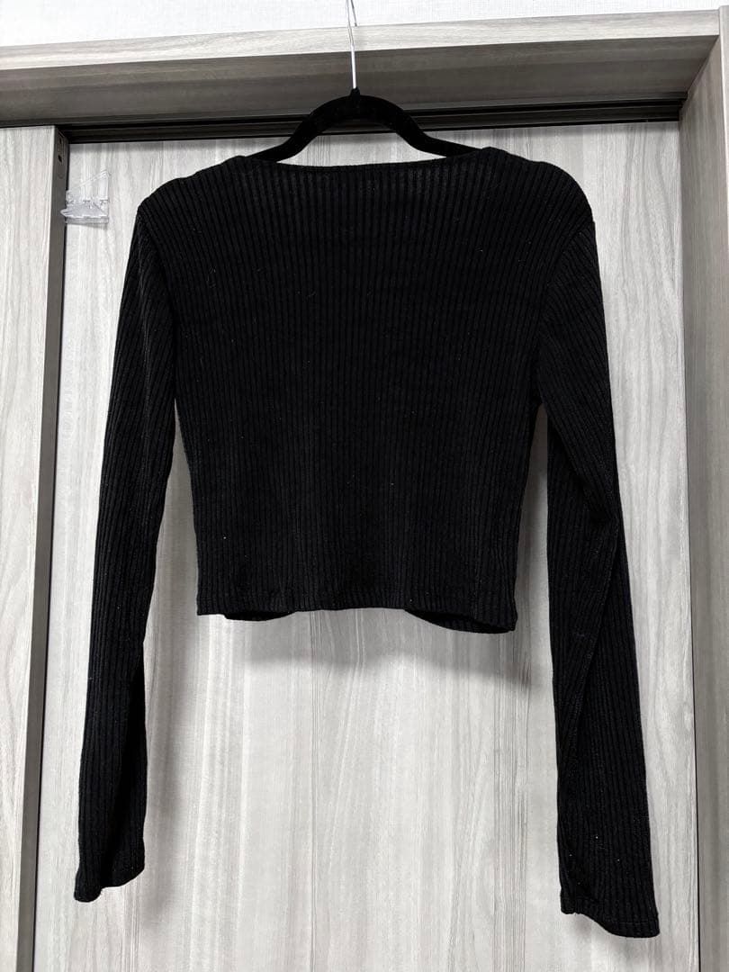 ZARA リブニット 長袖 クロップド丈 ブラック L — image 2