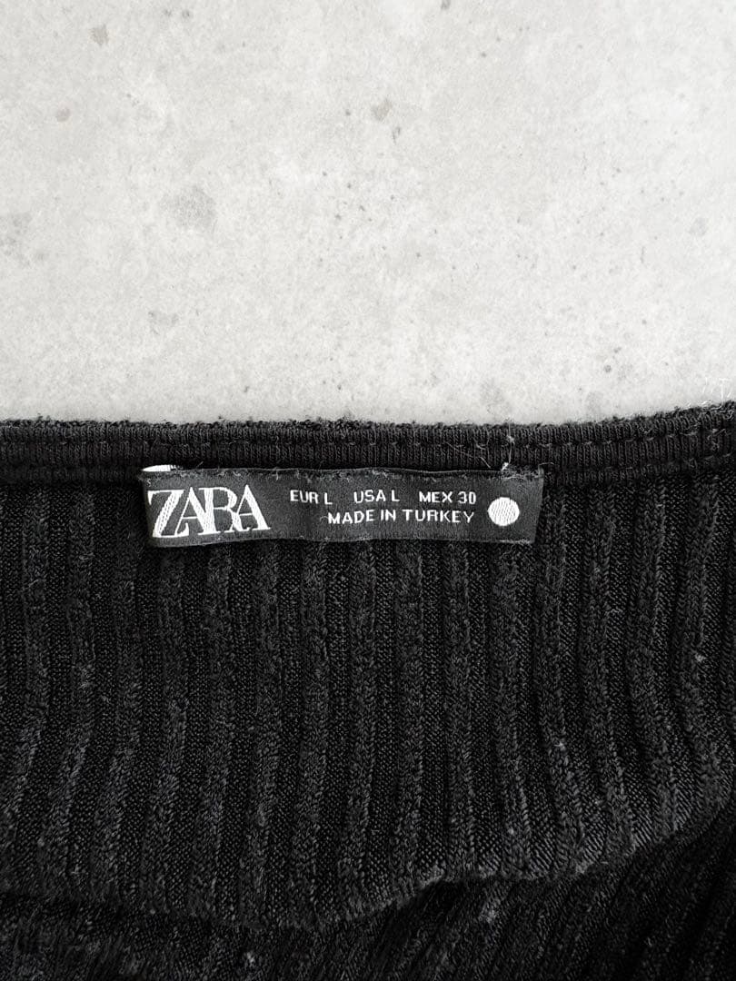 ZARA リブニット 長袖 クロップド丈 ブラック L — image 3