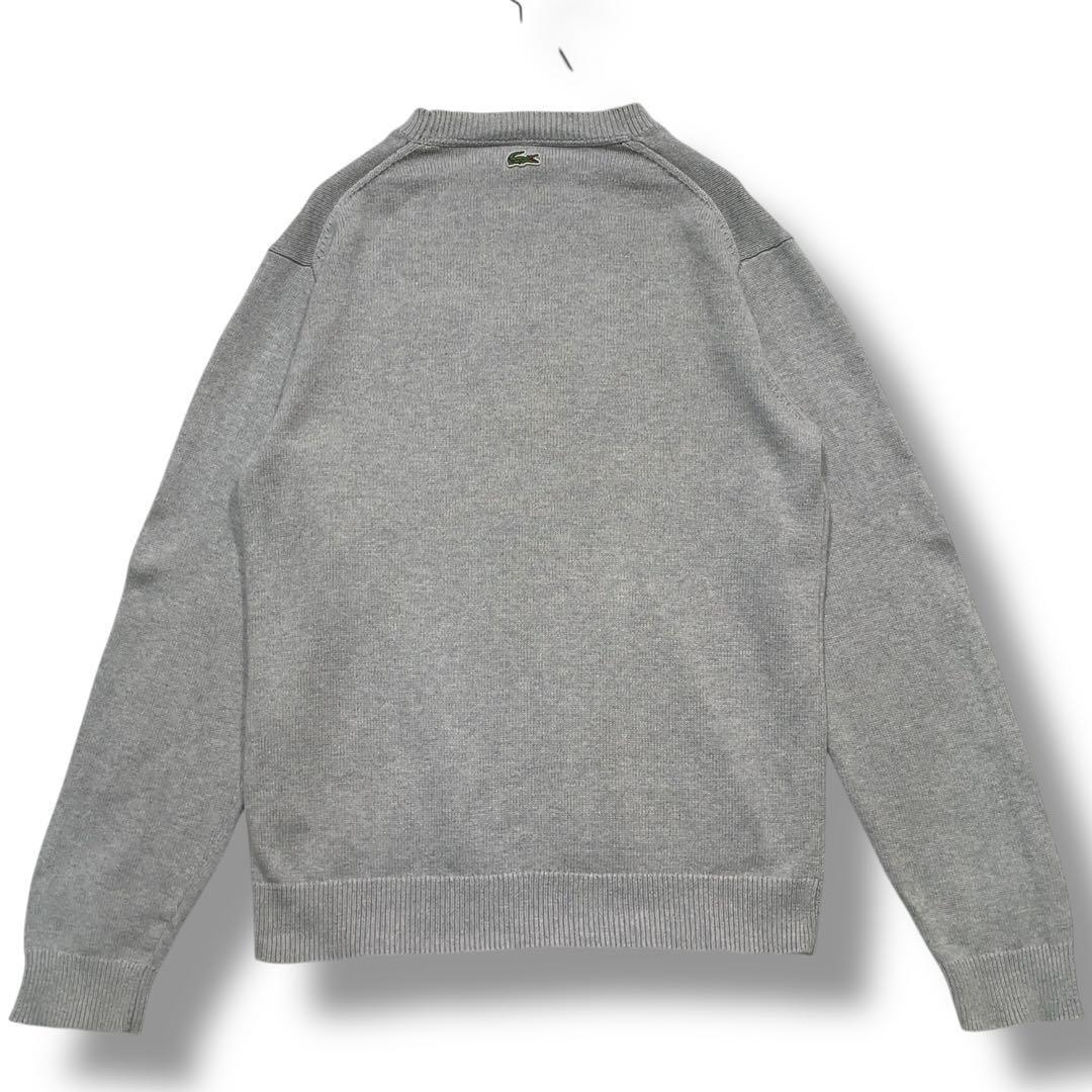 美品 LACOSTE ラコステ デカロゴ コットンニット セーター グレー M — image 3