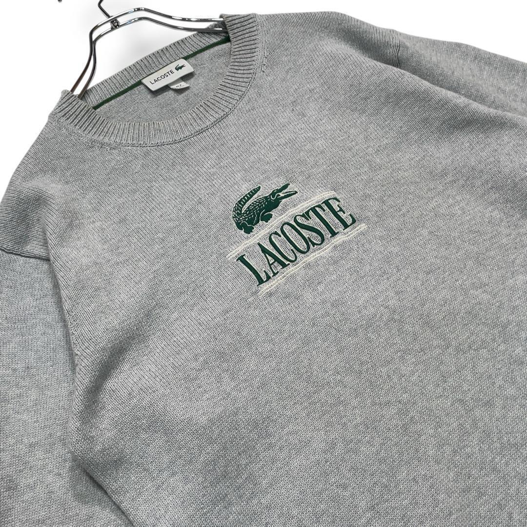 美品 LACOSTE ラコステ デカロゴ コットンニット セーター グレー M — image 4