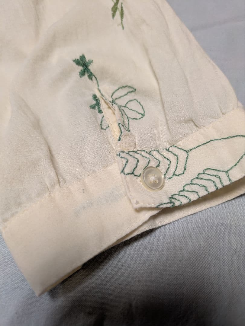 cloud nine ボタニカル 刺繍 バンドカラーシャツ アイボリー M~L — image 3
