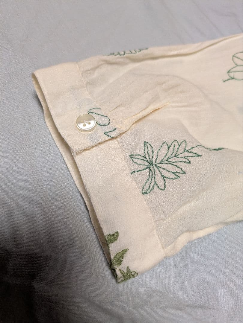 cloud nine ボタニカル 刺繍 バンドカラーシャツ アイボリー M~L — image 4