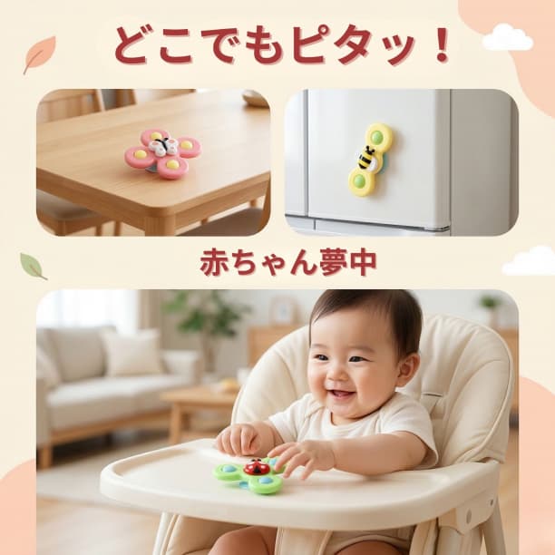 ハンドスピナー 3点セット 赤ちゃん 知育玩具 ベビー 吸盤付 モンテッソーリ — image 2