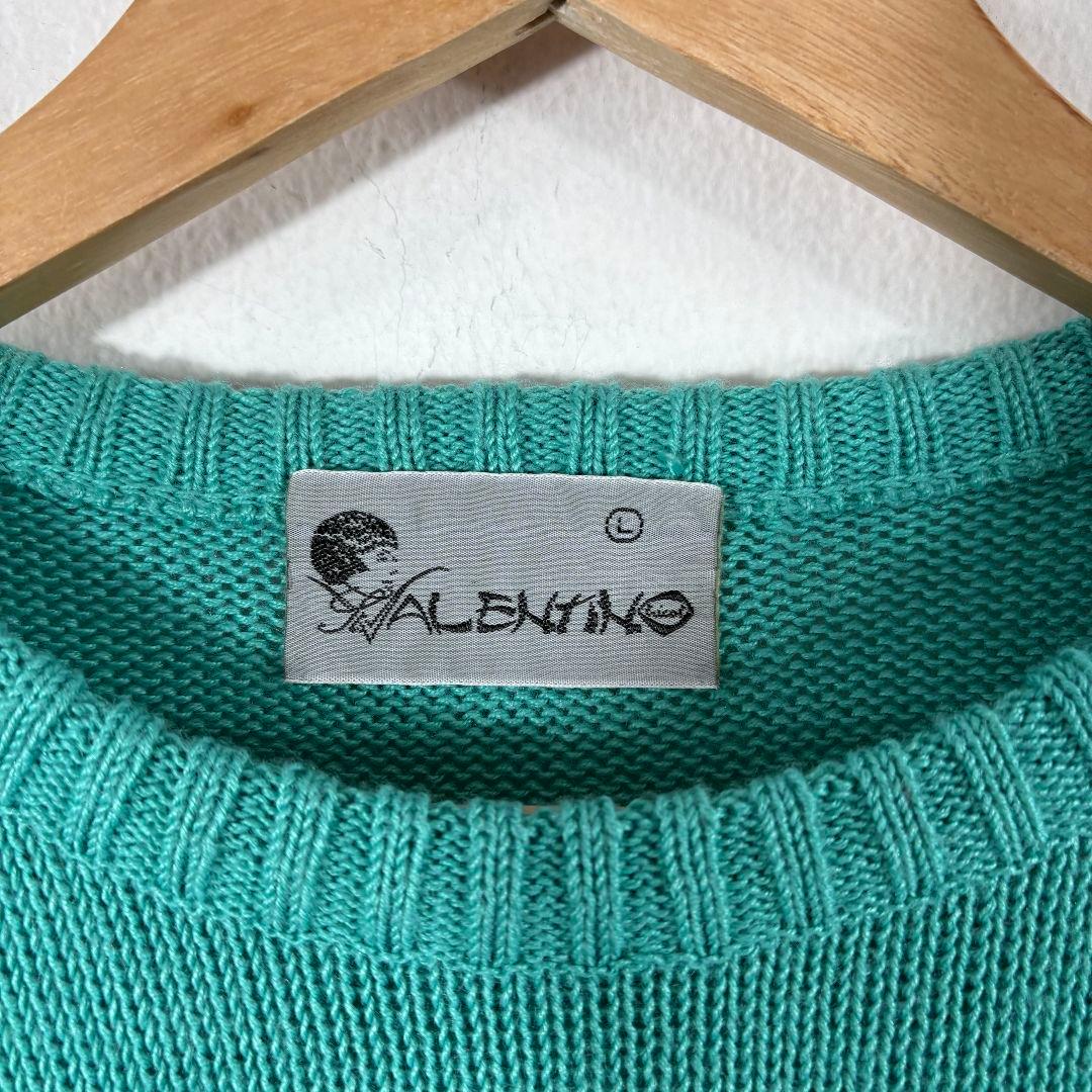 VALENTINO ニット セーター ターコイズブルー キャラクター刺繍 古着 — image 3