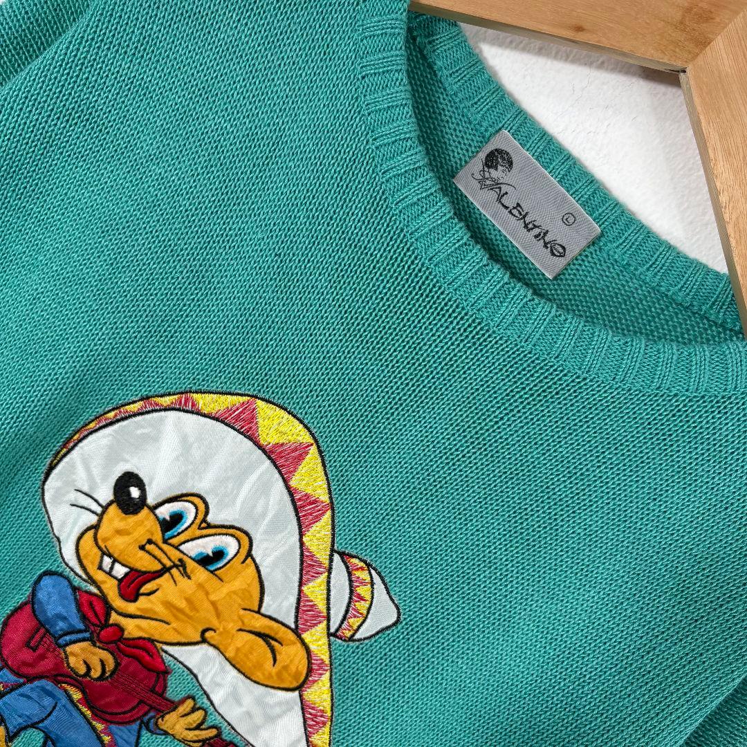VALENTINO ニット セーター ターコイズブルー キャラクター刺繍 古着 — image 4