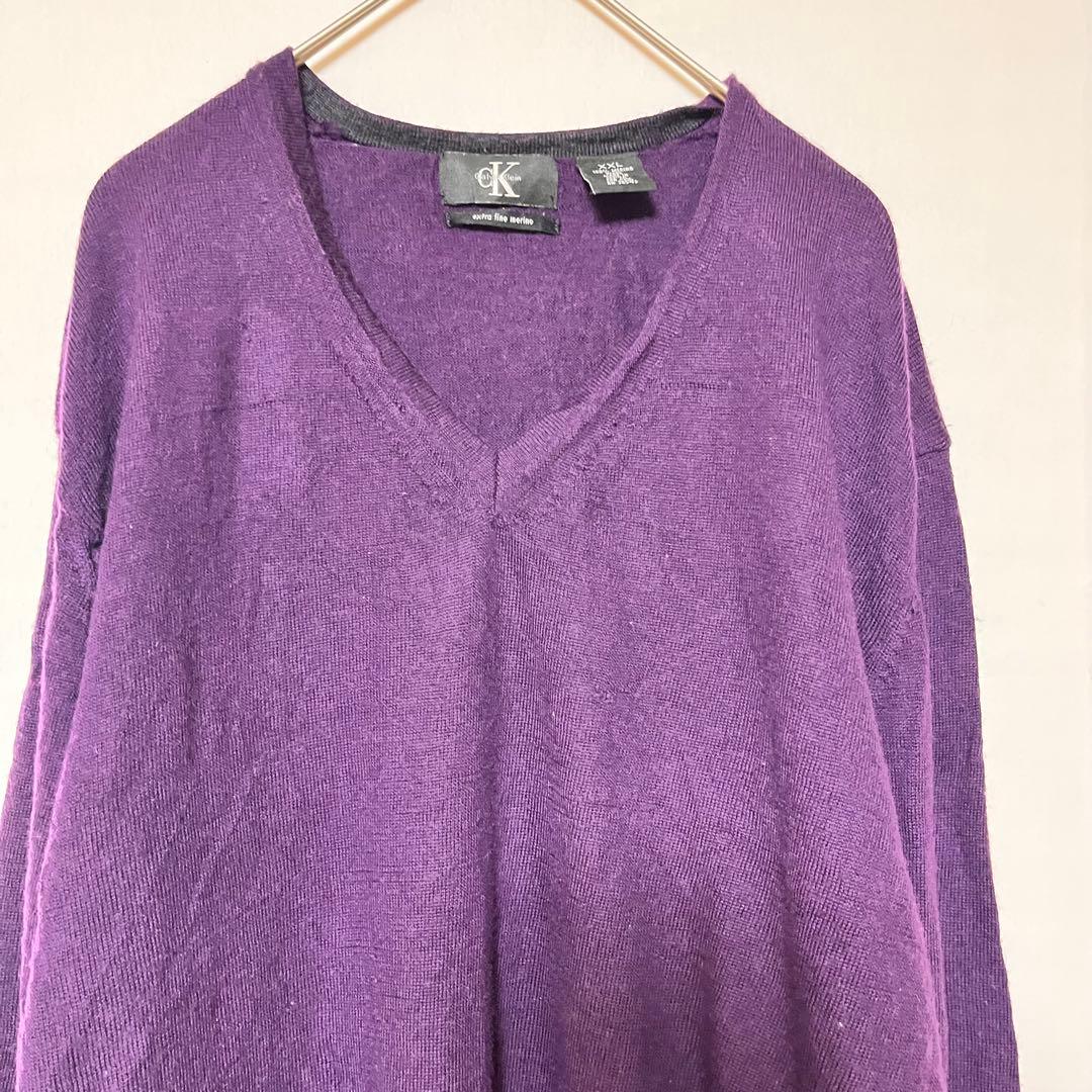 Calvin Klein ニットセーター 紫 パープル XXL Ｖネック 大きい — image 2
