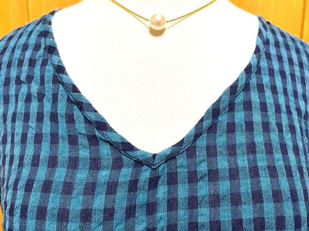 R7 HAPINS WEAR ブルー×ブラック チェック柄ノースリーブチュニック — image 2