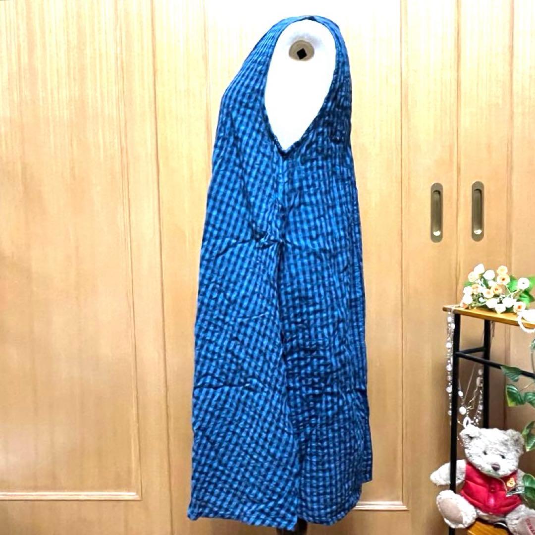 R7 HAPINS WEAR ブルー×ブラック チェック柄ノースリーブチュニック — image 4