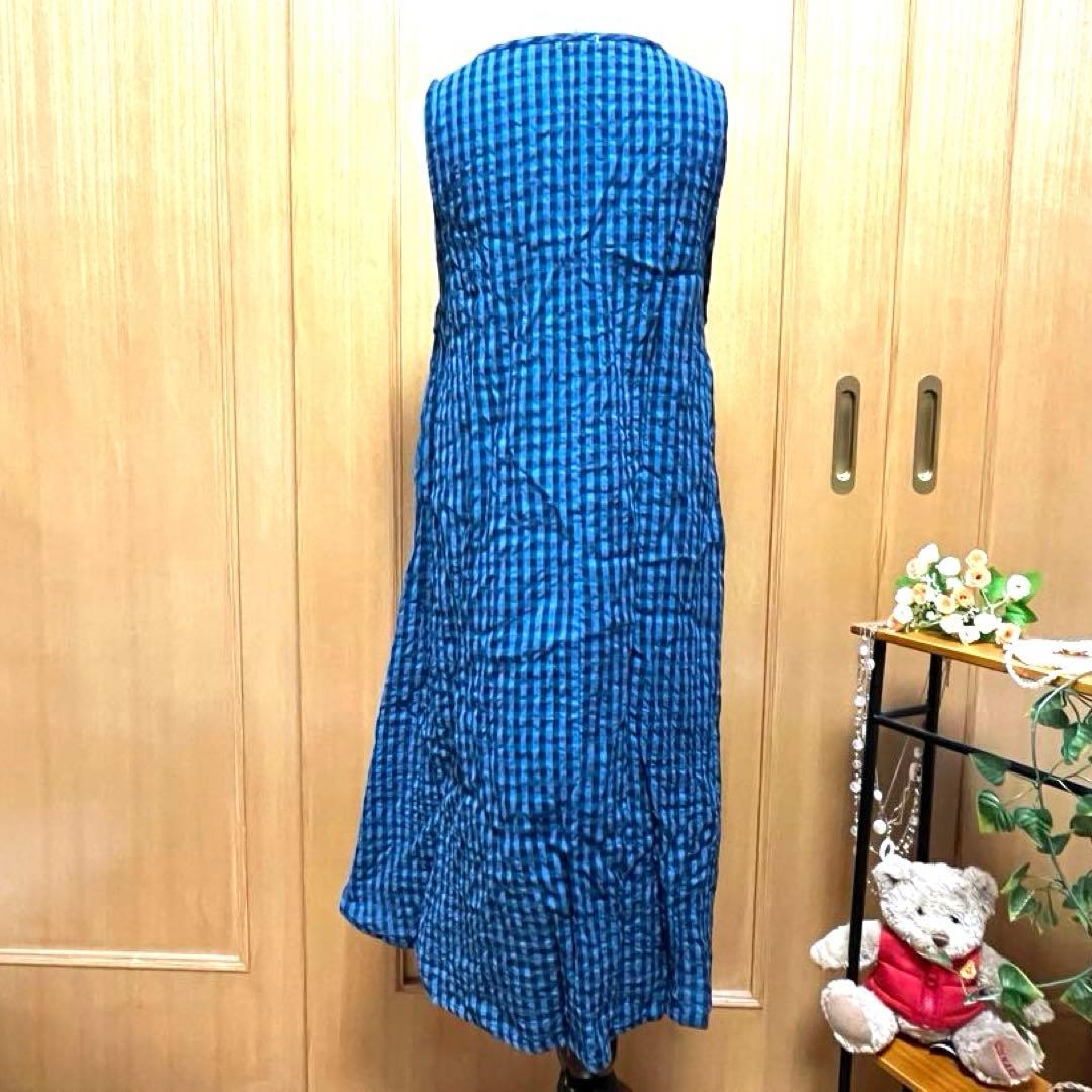 R7 HAPINS WEAR ブルー×ブラック チェック柄ノースリーブチュニック — image 5